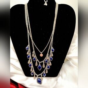 Chic Blue and Silver Multi-Layer Necklace